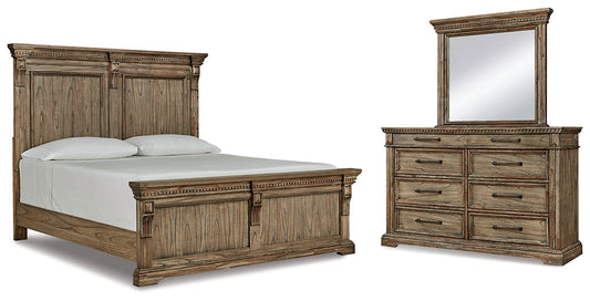 Markenburg California King Panel Bed with Mirrored Dresser at Towne & Country Furniture (AL) furniture, home furniture, home decor, sofa, bedding