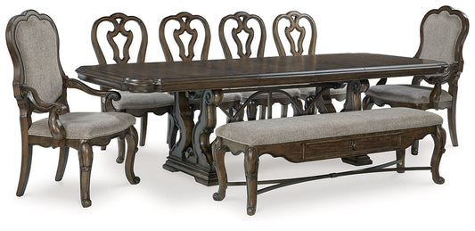Maylee Dining Table and 6 Chairs and Bench at Towne & Country Furniture (AL) furniture, home furniture, home decor, sofa, bedding