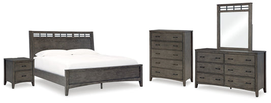 Montillan California King Panel Bed with Mirrored Dresser, Chest and Nightstand at Towne & Country Furniture (AL) furniture, home furniture, home decor, sofa, bedding