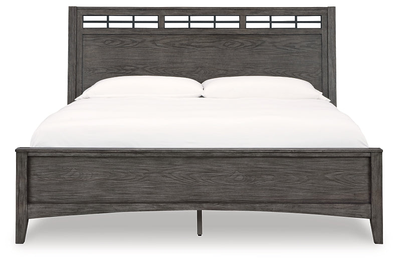 Montillan California King Panel Bed with Mirrored Dresser and 2 Nightstands at Towne & Country Furniture (AL) furniture, home furniture, home decor, sofa, bedding