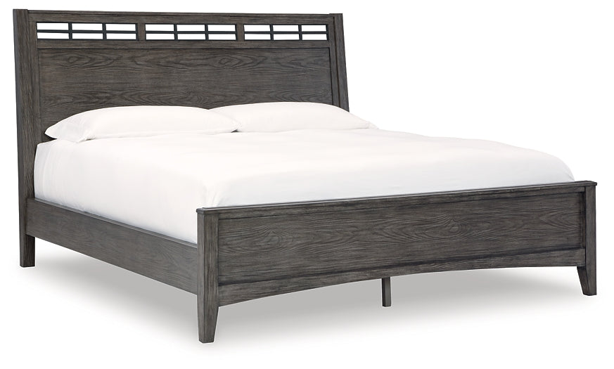 Montillan California King Panel Bed with Mirrored Dresser and Nightstand at Towne & Country Furniture (AL) furniture, home furniture, home decor, sofa, bedding