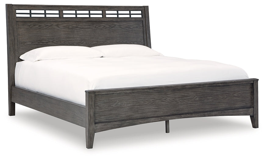 Montillan California King Panel Bed with Mirrored Dresser at Towne & Country Furniture (AL) furniture, home furniture, home decor, sofa, bedding