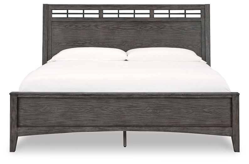 Montillan California King Panel Bed with Mirrored Dresser at Towne & Country Furniture (AL) furniture, home furniture, home decor, sofa, bedding