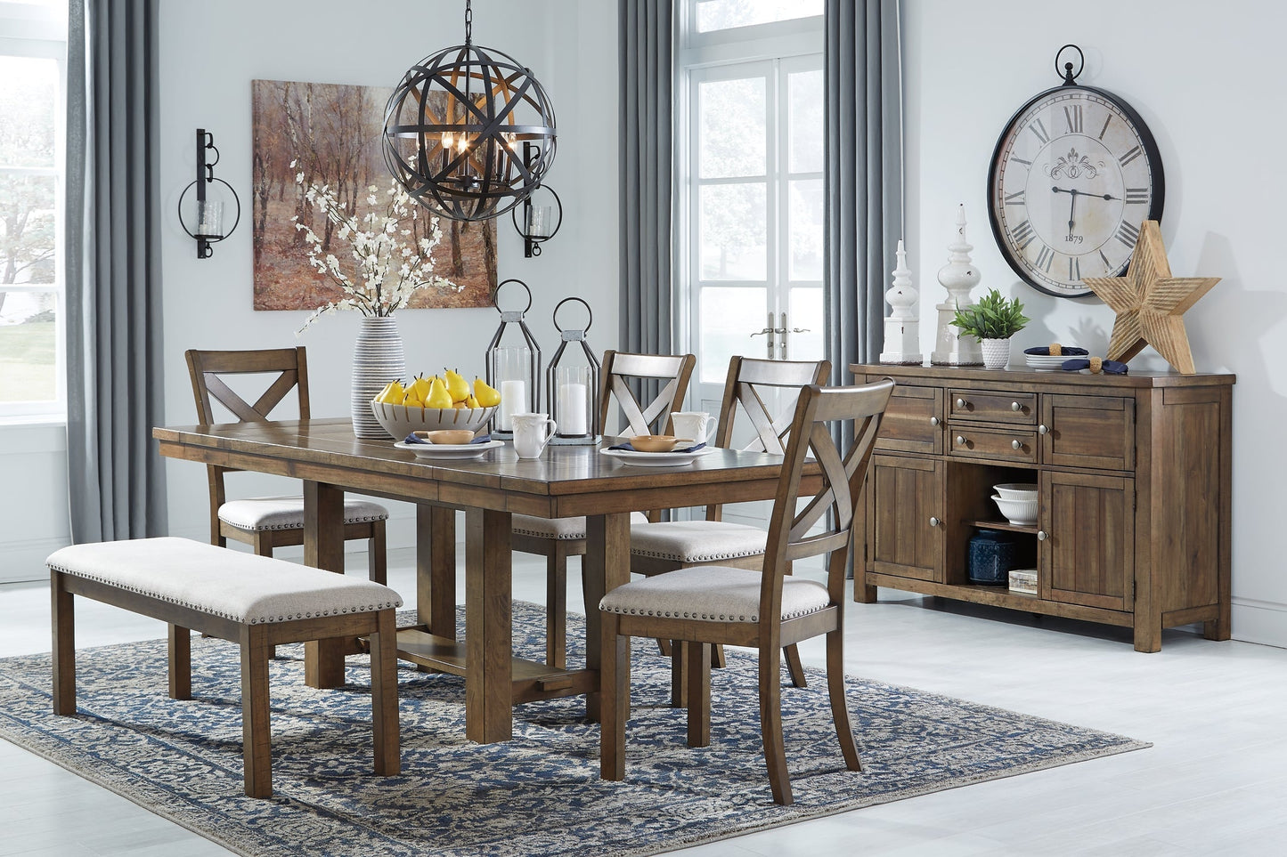 Moriville Dining Table and 4 Chairs and Bench with Storage at Towne & Country Furniture (AL) furniture, home furniture, home decor, sofa, bedding