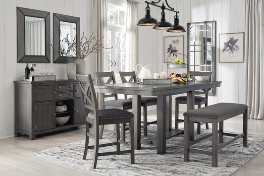 Myshanna Counter Height Dining Table and 4 Barstools and Bench with Storage at Towne & Country Furniture (AL) furniture, home furniture, home decor, sofa, bedding