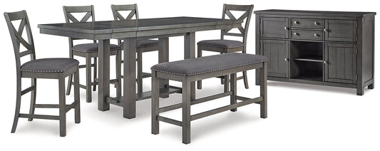 Myshanna Counter Height Dining Table and 4 Barstools and Bench with Storage at Towne & Country Furniture (AL) furniture, home furniture, home decor, sofa, bedding