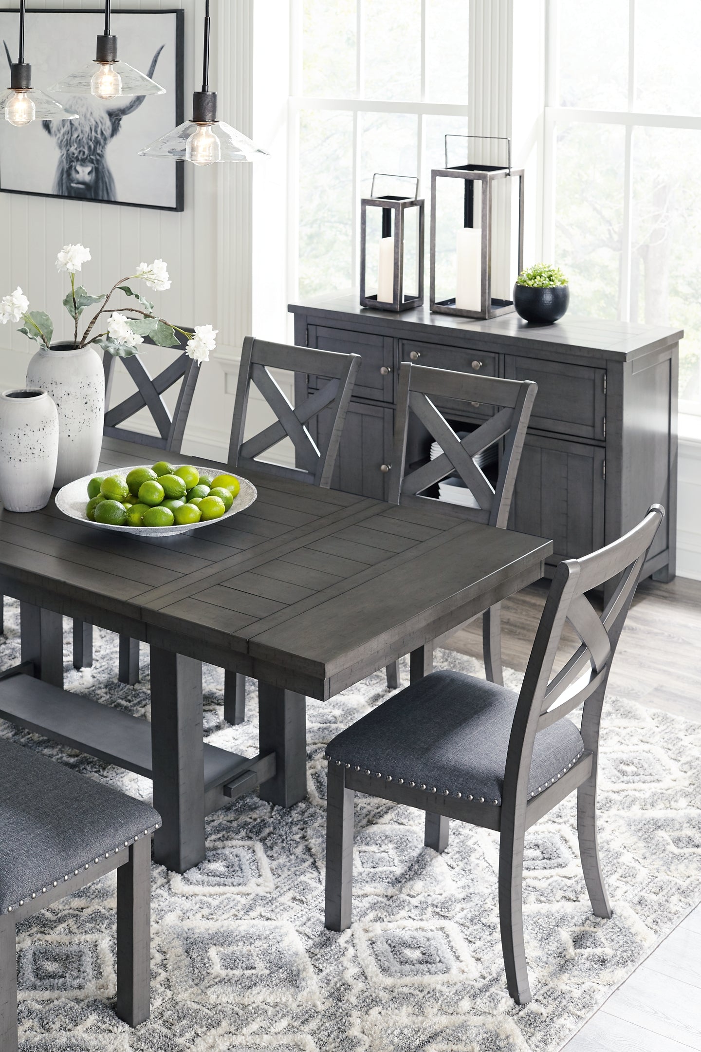 Myshanna Dining Table and 6 Chairs and Bench at Towne & Country Furniture (AL) furniture, home furniture, home decor, sofa, bedding