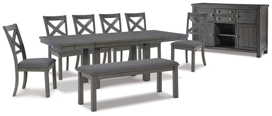 Myshanna Dining Table and 6 Chairs and Bench with Storage at Towne & Country Furniture (AL) furniture, home furniture, home decor, sofa, bedding