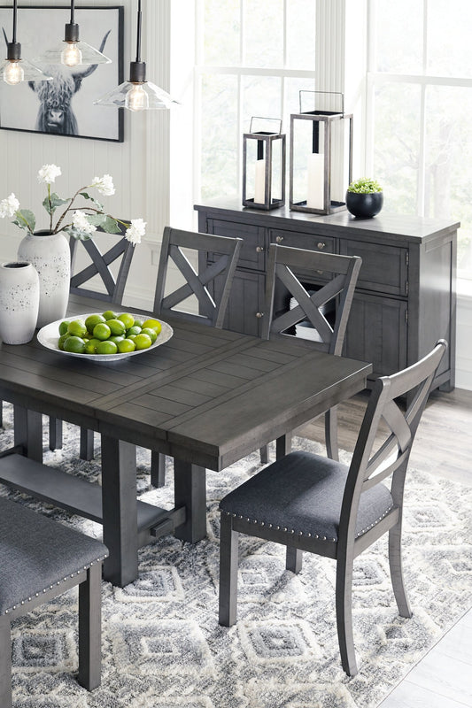 Myshanna Dining Table and 6 Chairs and Bench with Storage at Towne & Country Furniture (AL) furniture, home furniture, home decor, sofa, bedding