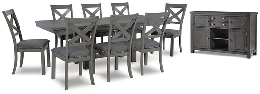 Myshanna Dining Table and 8 Chairs with Storage at Towne & Country Furniture (AL) furniture, home furniture, home decor, sofa, bedding