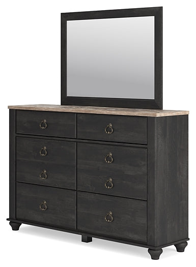 Nanforth King/California King Panel Headboard with Mirrored Dresser and 2 Nightstands at Towne & Country Furniture (AL) furniture, home furniture, home decor, sofa, bedding