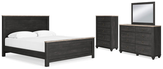 Nanforth King Panel Bed with Mirrored Dresser and Chest at Towne & Country Furniture (AL) furniture, home furniture, home decor, sofa, bedding