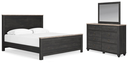 Nanforth King Panel Bed with Mirrored Dresser at Towne & Country Furniture (AL) furniture, home furniture, home decor, sofa, bedding