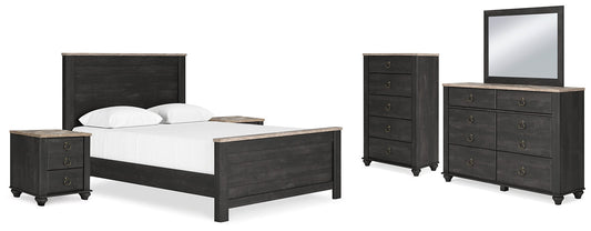 Nanforth Queen Panel Bed with Mirrored Dresser, Chest and 2 Nightstands at Towne & Country Furniture (AL) furniture, home furniture, home decor, sofa, bedding