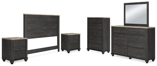 Nanforth Queen Panel Headboard with Mirrored Dresser, Chest and 2 Nightstands at Towne & Country Furniture (AL) furniture, home furniture, home decor, sofa, bedding