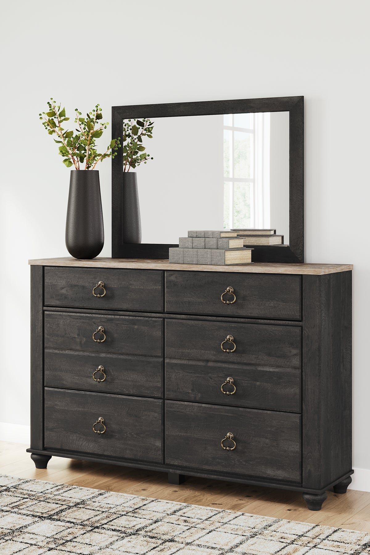 Nanforth Queen Panel Headboard with Mirrored Dresser, Chest and Nightstand at Towne & Country Furniture (AL) furniture, home furniture, home decor, sofa, bedding