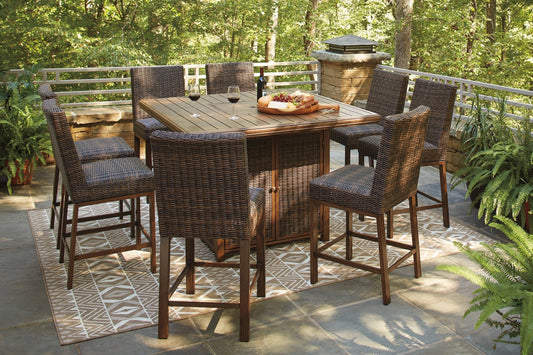 Paradise Trail Outdoor Bar Table and 8 Barstools at Towne & Country Furniture (AL) furniture, home furniture, home decor, sofa, bedding