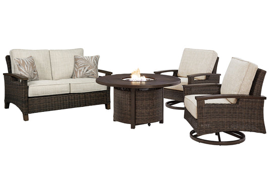 Paradise Trail Outdoor Loveseat and 2 Lounge Chairs with Fire Pit Table at Towne & Country Furniture (AL) furniture, home furniture, home decor, sofa, bedding