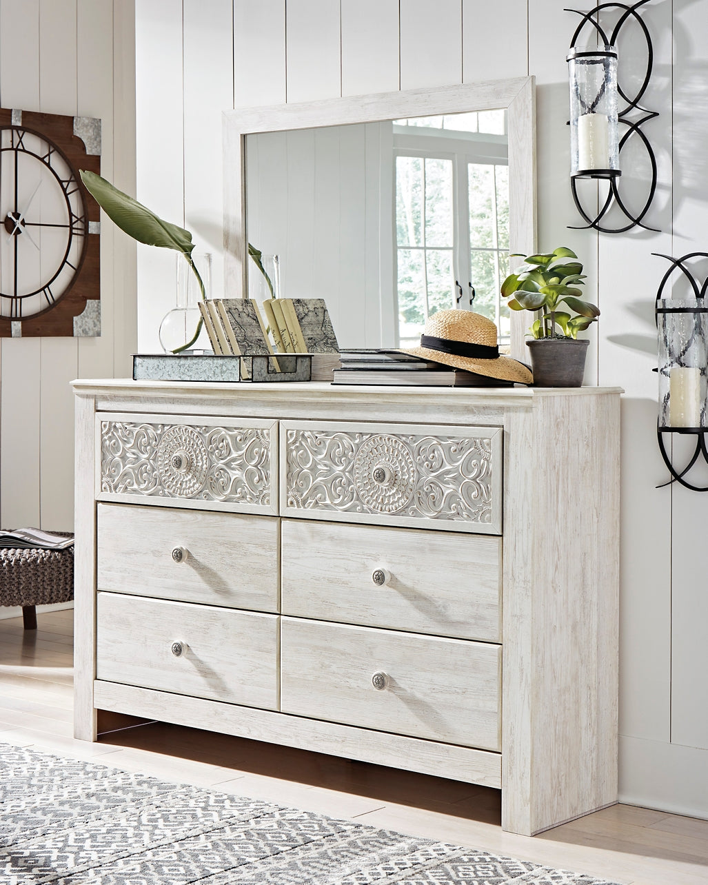 Paxberry Queen Panel Bed with Mirrored Dresser at Towne & Country Furniture (AL) furniture, home furniture, home decor, sofa, bedding