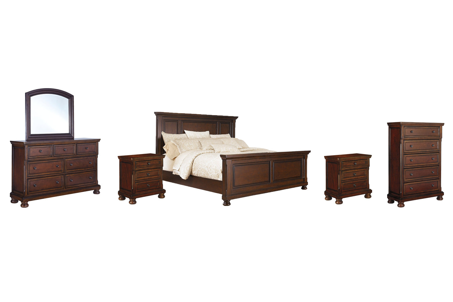 Porter California King Panel Bed with Mirrored Dresser, Chest and 2 Nightstands at Towne & Country Furniture (AL) furniture, home furniture, home decor, sofa, bedding