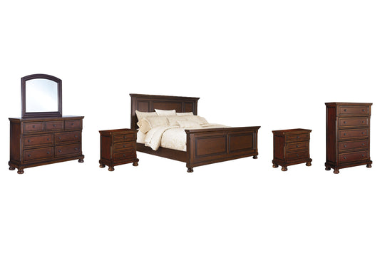 Porter California King Panel Bed with Mirrored Dresser, Chest and 2 Nightstands at Towne & Country Furniture (AL) furniture, home furniture, home decor, sofa, bedding