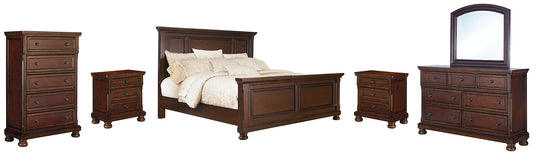Porter Queen Panel Bed with Mirrored Dresser, Chest and 2 Nightstands at Towne & Country Furniture (AL) furniture, home furniture, home decor, sofa, bedding