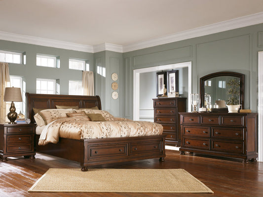 Porter Queen Sleigh Bed with Mirrored Dresser and Chest at Towne & Country Furniture (AL) furniture, home furniture, home decor, sofa, bedding