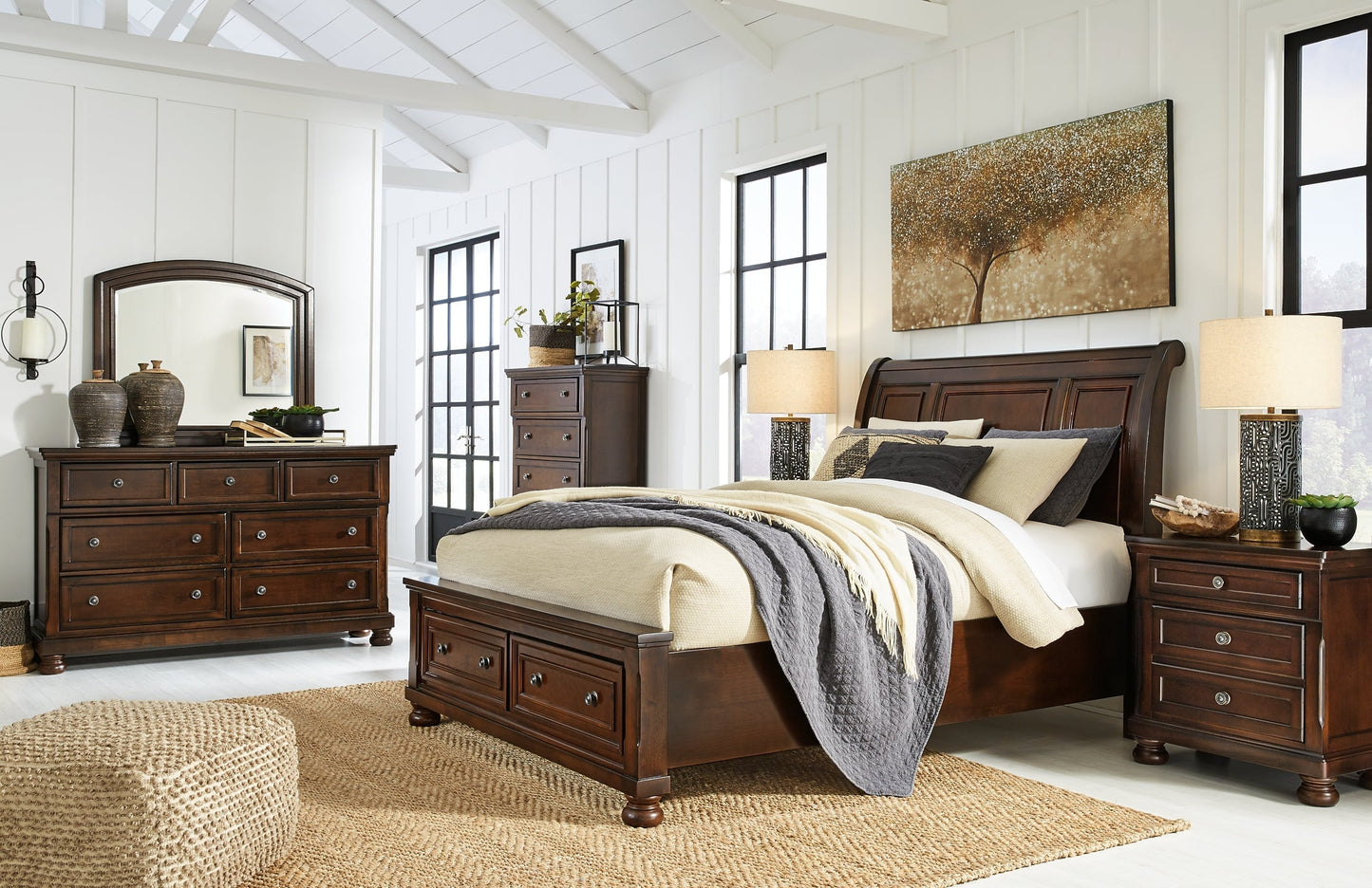 Porter  Sleigh Bed With Mirrored Dresser, Chest And 2 Nightstands at Towne & Country Furniture (AL) furniture, home furniture, home decor, sofa, bedding