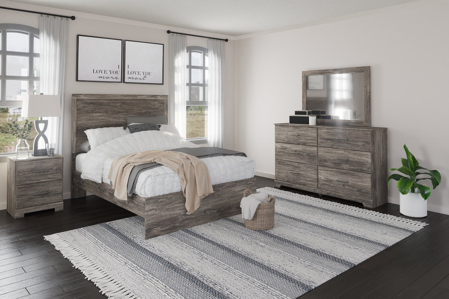 Ralinksi Full Panel Bed with Mirrored Dresser and Nightstand at Towne & Country Furniture (AL) furniture, home furniture, home decor, sofa, bedding