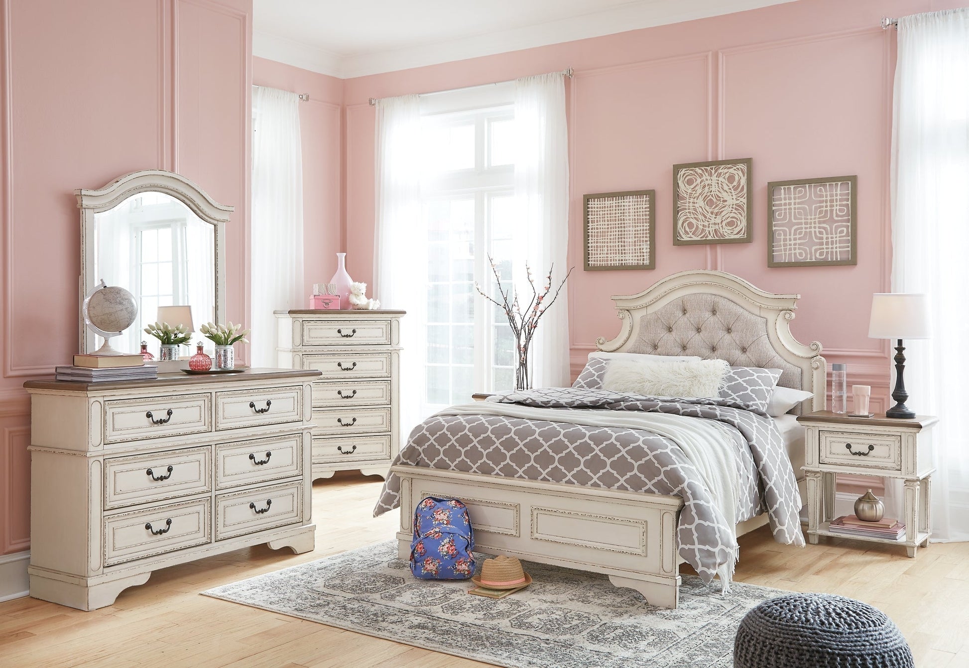 Realyn Full Panel Bed with Mirrored Dresser, Chest and Nightstand at Towne & Country Furniture (AL) furniture, home furniture, home decor, sofa, bedding