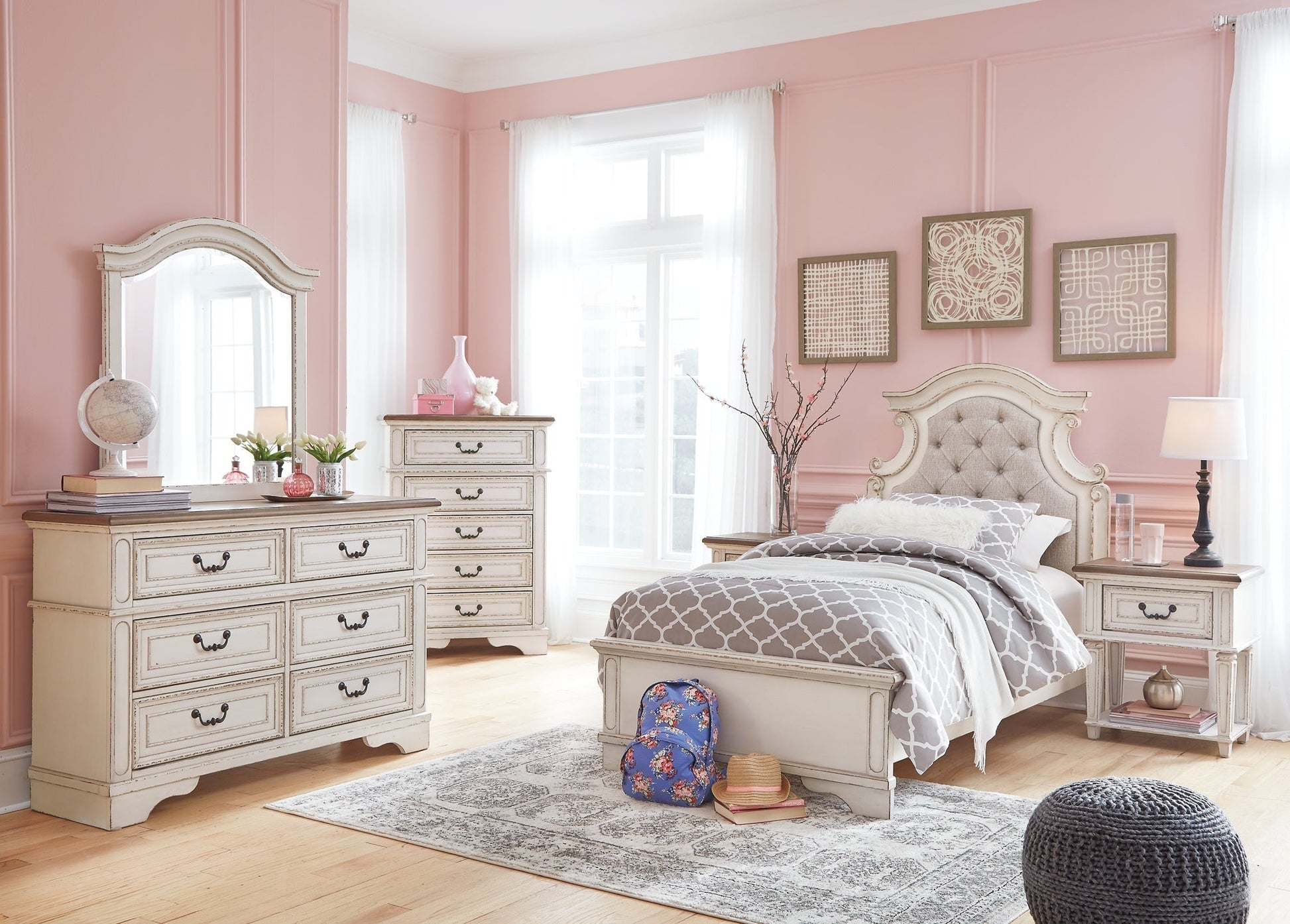 Realyn Twin Panel Bed with Mirrored Dresser, Chest and Nightstand at Towne & Country Furniture (AL) furniture, home furniture, home decor, sofa, bedding