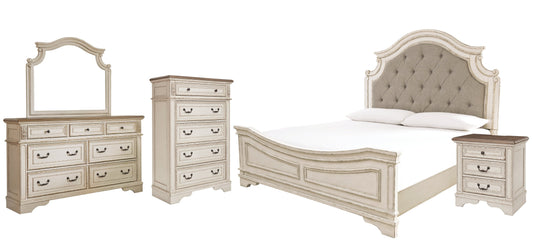 Realyn  Upholstered Panel Bed With Mirrored Dresser, Chest And Nightstand at Towne & Country Furniture (AL) furniture, home furniture, home decor, sofa, bedding