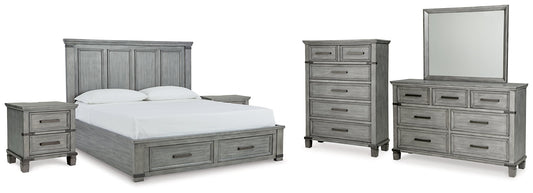 Russelyn California King Storage Bed with Mirrored Dresser, Chest and 2 Nightstands at Towne & Country Furniture (AL) furniture, home furniture, home decor, sofa, bedding