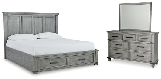 Russelyn California King Storage Bed with Mirrored Dresser at Towne & Country Furniture (AL) furniture, home furniture, home decor, sofa, bedding