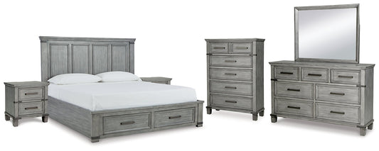Russelyn King Storage Bed with Mirrored Dresser, Chest and 2 Nightstands at Towne & Country Furniture (AL) furniture, home furniture, home decor, sofa, bedding