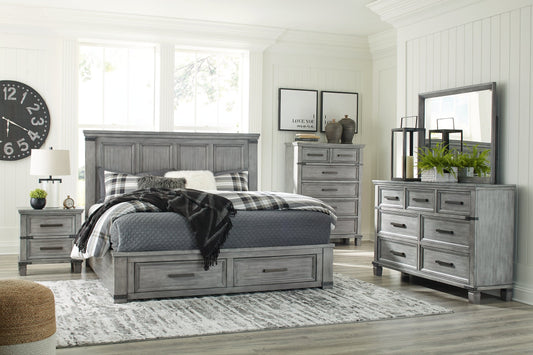 Russelyn King Storage Bed with Mirrored Dresser, Chest and 2 Nightstands at Towne & Country Furniture (AL) furniture, home furniture, home decor, sofa, bedding