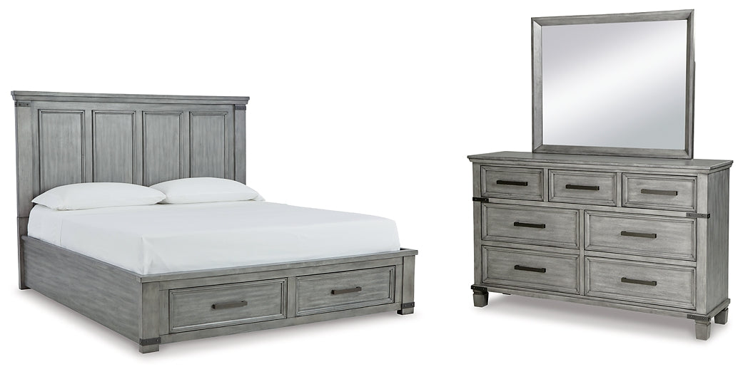 Russelyn King Storage Bed with Mirrored Dresser at Towne & Country Furniture (AL) furniture, home furniture, home decor, sofa, bedding