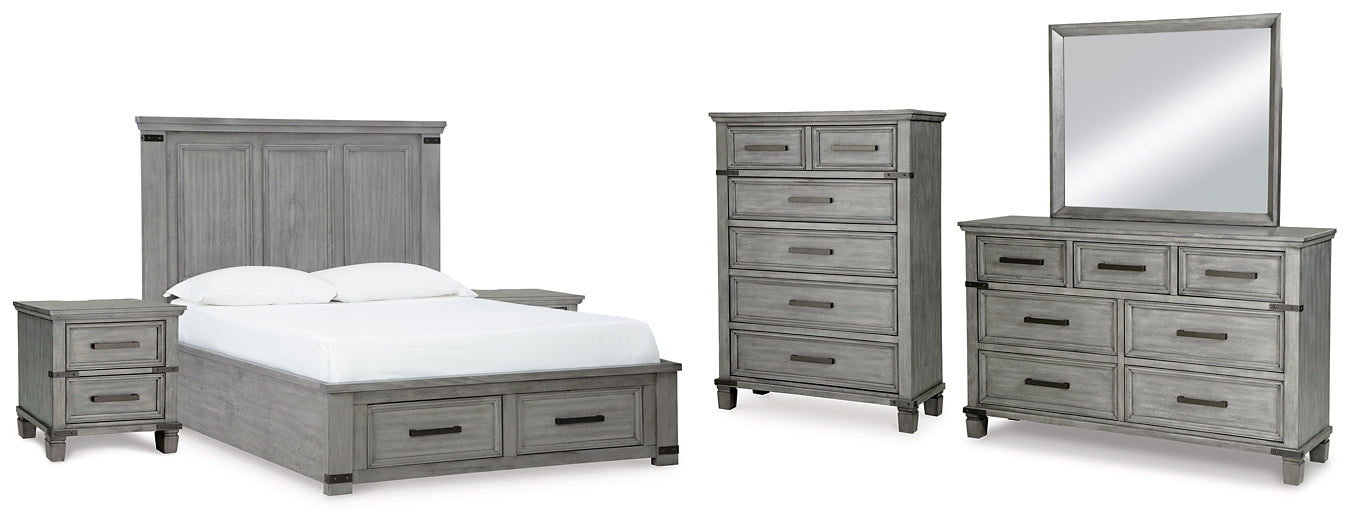 Russelyn Queen Storage Bed with Mirrored Dresser, Chest and 2 Nightstands at Towne & Country Furniture (AL) furniture, home furniture, home decor, sofa, bedding