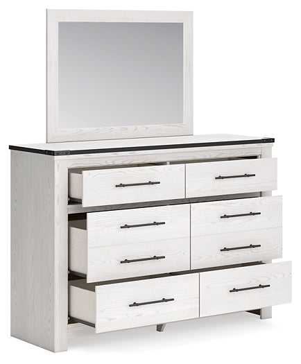 Schoenberg King Panel Bed with Mirrored Dresser, Chest and Nightstand at Towne & Country Furniture (AL) furniture, home furniture, home decor, sofa, bedding