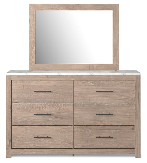 Senniberg King Panel Bed with Mirrored Dresser at Towne & Country Furniture (AL) furniture, home furniture, home decor, sofa, bedding