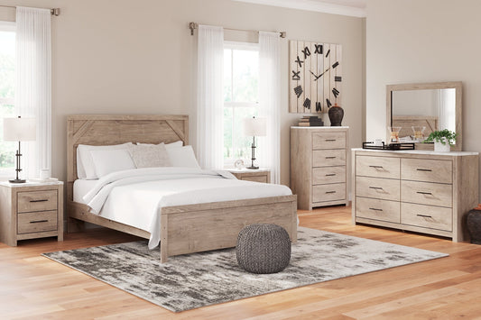 Senniberg Queen Panel Bed with Mirrored Dresser, Chest and Nightstand at Towne & Country Furniture (AL) furniture, home furniture, home decor, sofa, bedding