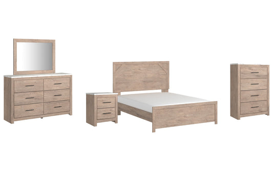 Senniberg Queen Panel Bed with Mirrored Dresser, Chest and Nightstand at Towne & Country Furniture (AL) furniture, home furniture, home decor, sofa, bedding
