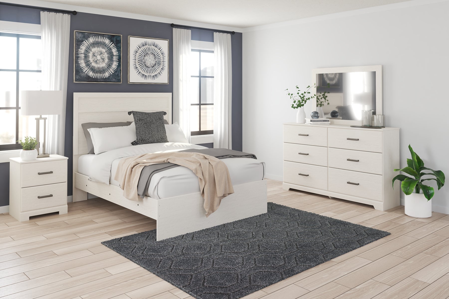 Stelsie Full Panel Bed with Mirrored Dresser and Nightstand at Towne & Country Furniture (AL) furniture, home furniture, home decor, sofa, bedding