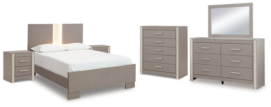 Surancha Full Panel Bed with Mirrored Dresser, Chest and 2 Nightstands at Towne & Country Furniture (AL) furniture, home furniture, home decor, sofa, bedding