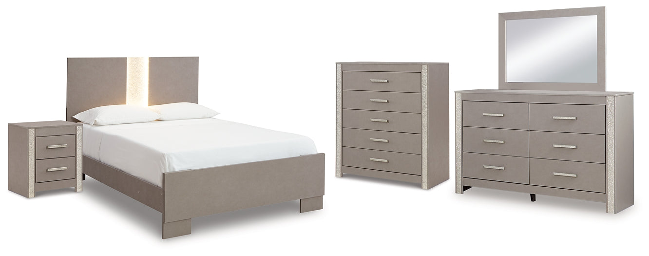 Surancha Full Panel Bed with Mirrored Dresser, Chest and Nightstand at Towne & Country Furniture (AL) furniture, home furniture, home decor, sofa, bedding