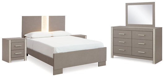 Surancha Full Panel Bed with Mirrored Dresser and 2 Nightstands at Towne & Country Furniture (AL) furniture, home furniture, home decor, sofa, bedding