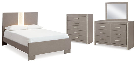 Surancha Full Panel Bed with Mirrored Dresser and Chest at Towne & Country Furniture (AL) furniture, home furniture, home decor, sofa, bedding