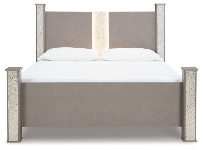 Surancha King Poster Bed with Mirrored Dresser and 2 Nightstands at Towne & Country Furniture (AL) furniture, home furniture, home decor, sofa, bedding