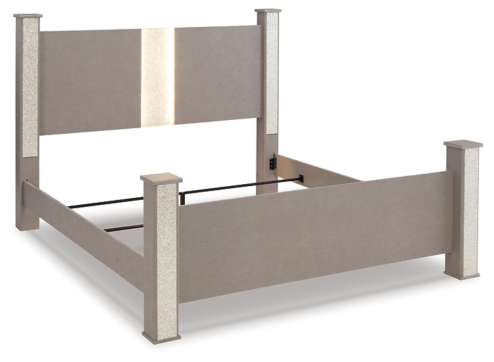 Surancha King Poster Bed with Mirrored Dresser at Towne & Country Furniture (AL) furniture, home furniture, home decor, sofa, bedding