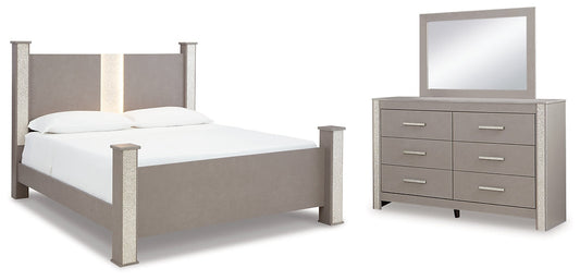 Surancha King Poster Bed with Mirrored Dresser at Towne & Country Furniture (AL) furniture, home furniture, home decor, sofa, bedding